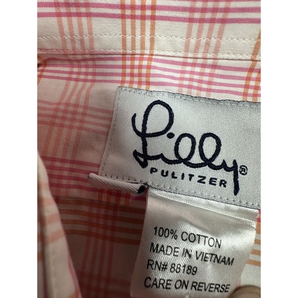 LILLY PULITZER plaid palm tree long sleeve blouse shirt size 2 - Picture 3 of 8